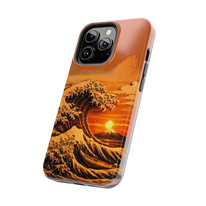 Japanese Great Wave Sunset Phone Case | Hokusai 3D Art Sunset Glow | Edo Era Masterpiece