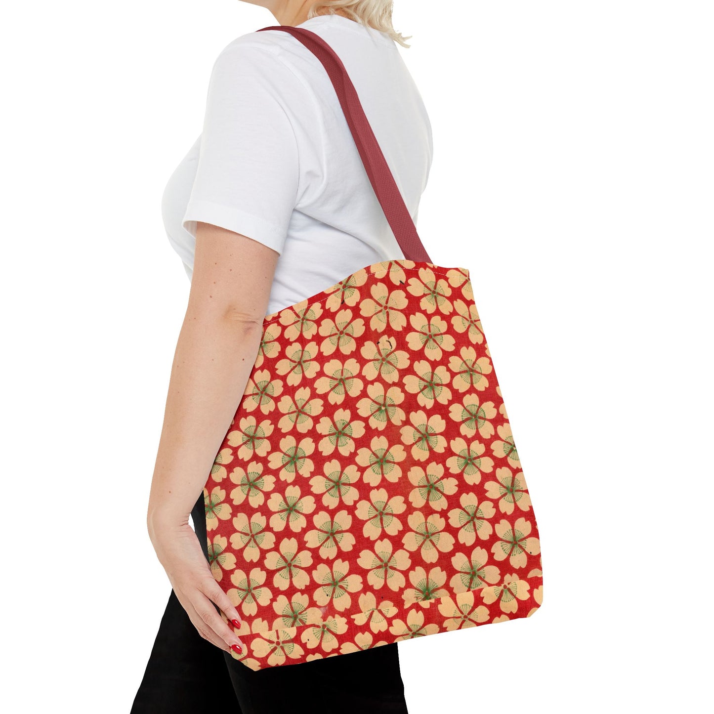 Meiji Era Sakura Blossom Tote Bag | "Chiyogami Mihon" Japanese Archive Art | Red & White Floral