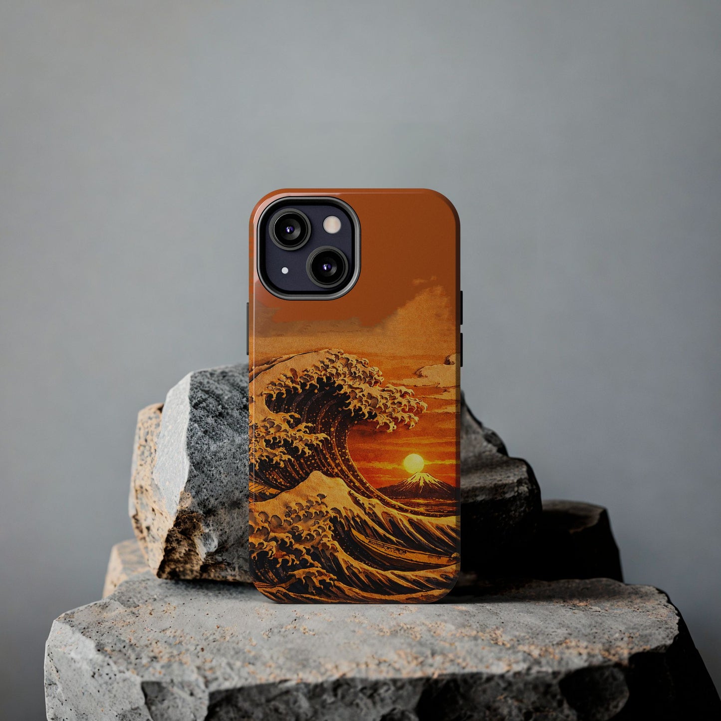 Japanese Great Wave Sunset Phone Case | Hokusai 3D Art Sunset Glow | Edo Era Masterpiece