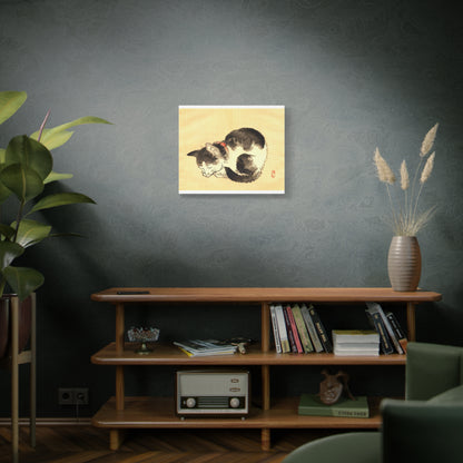 Sleeping Cat Vintage Sumi-e Canvas Print — Japanese Ink Cat Wall Art