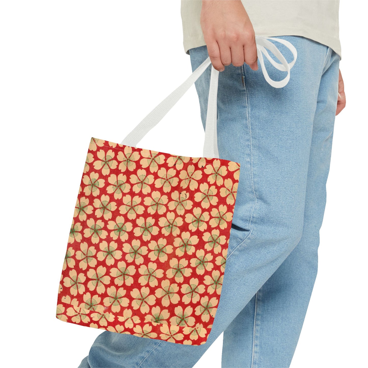 Meiji Era Sakura Blossom Tote Bag | "Chiyogami Mihon" Japanese Archive Art | Red & White Floral