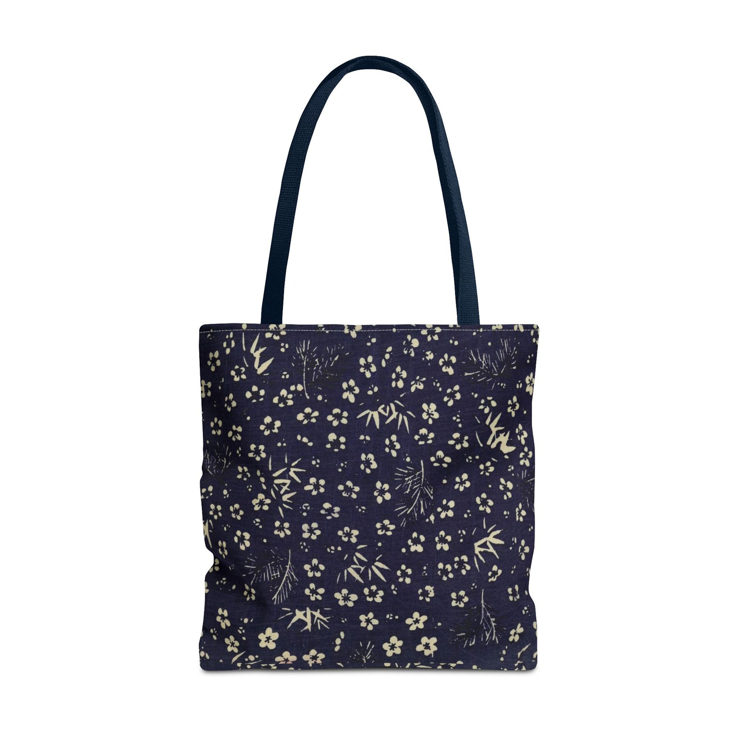 Taisho Era Shochikubai Tote Bag | 1926 Pine Bamboo Plum Japanese Chiyogami Art | Navy Floral