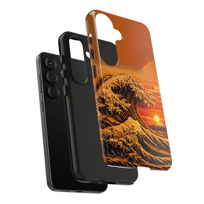 Japanese Great Wave Sunset Phone Case | Hokusai 3D Art Sunset Glow | Edo Era Masterpiece