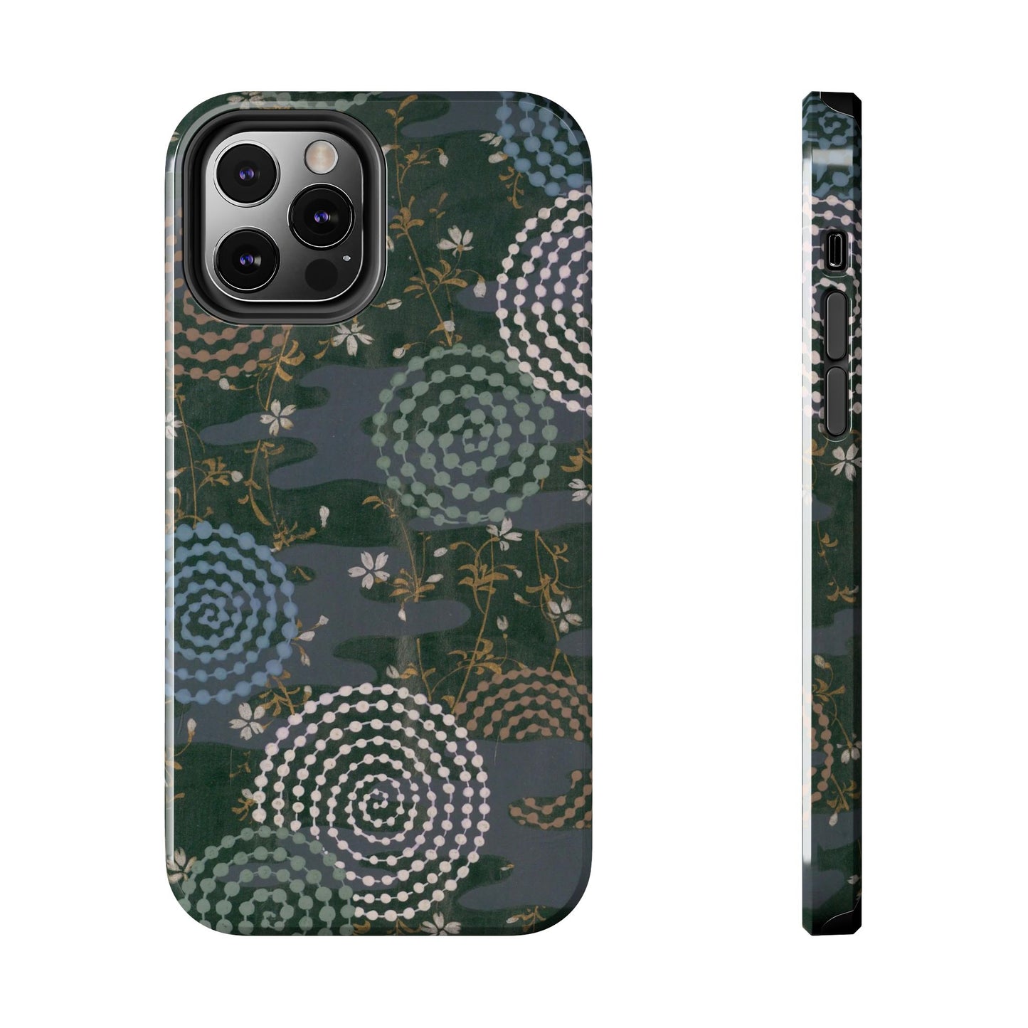 Meiji Era Uzumaki Spiral Phone Case | 1901 Zuan Hyakushu | Tokiwa Green Japanese Art