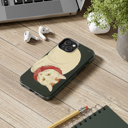 Taisho Era Lucky White Cat Phone Case | 1921 Japanese Woodblock Art | Zen Cat Design