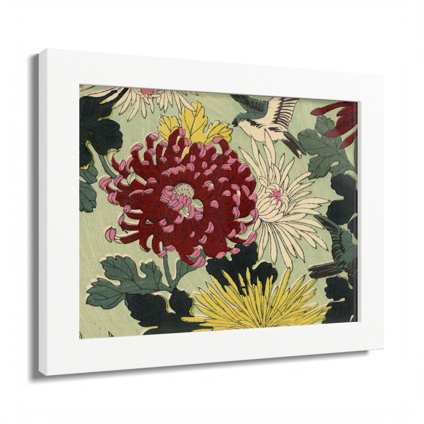 Chrysanthemum Japanese Chiyogami Framed Poster – Vintage 1924 Kikuo Hirose | Maru no Kagishippo