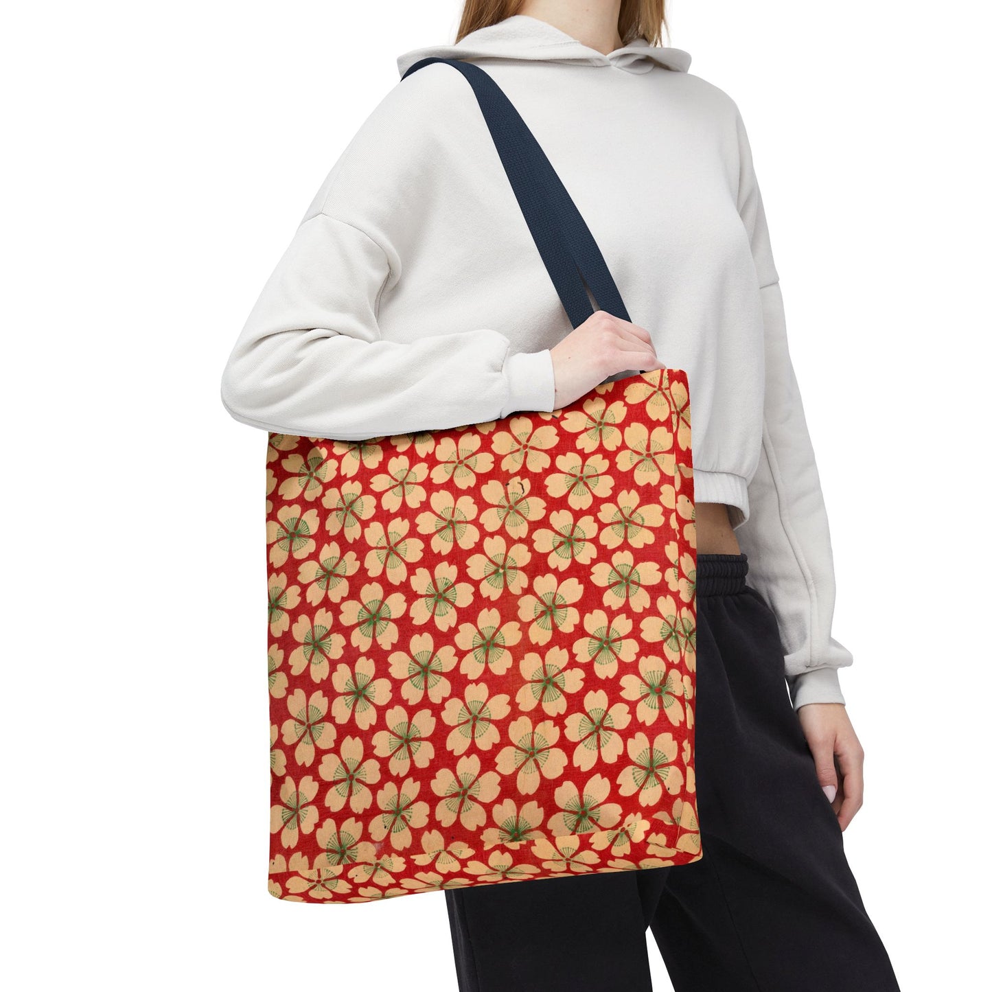 Meiji Era Sakura Blossom Tote Bag | "Chiyogami Mihon" Japanese Archive Art | Red & White Floral
