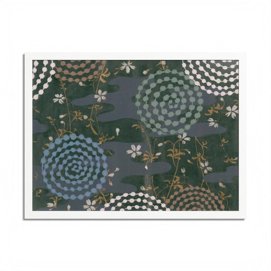 Antique Japanese Spiral & Hanabi Framed Poster - Meiji Era Traditional Pattern Wall Art