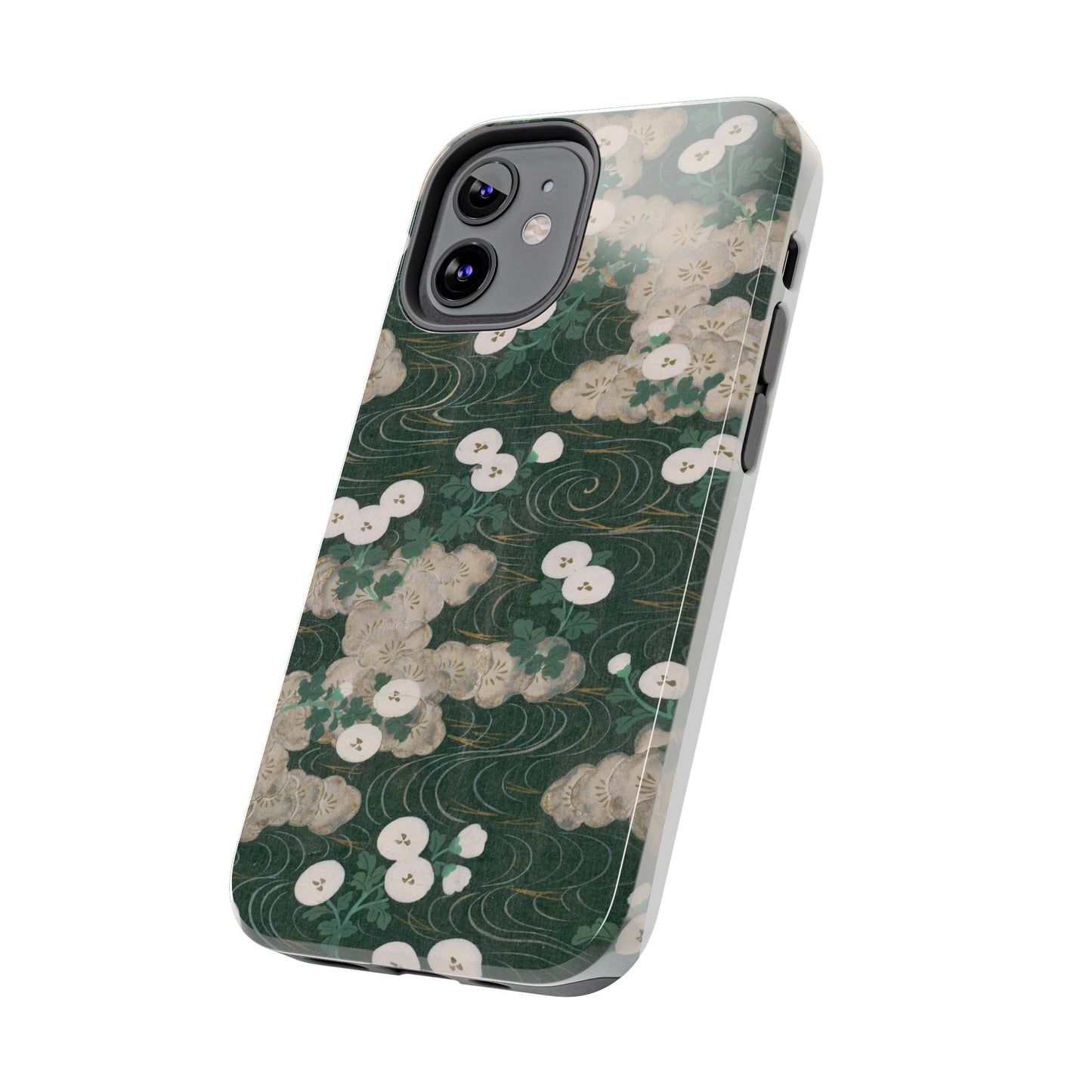 Meiji Era Flowing Water & White Flower Phone Case | 1901 Illustrated Compendium of 100 Designs | Forest Green Japanese Art