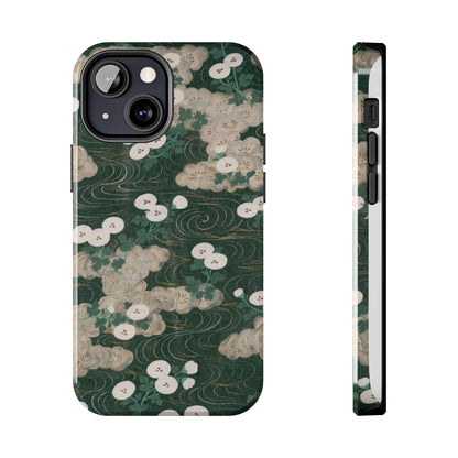 Meiji Era Flowing Water & White Flower Phone Case | 1901 Illustrated Compendium of 100 Designs | Forest Green Japanese Art