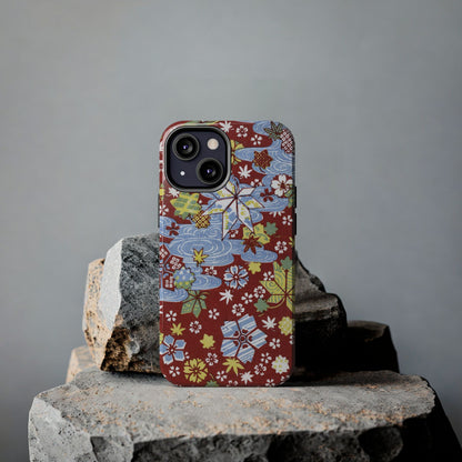 Taisho Umbrella Tales | 1926 Sakura, Momiji & Flowing Water Phone Case | Vintage Chiyogami Art