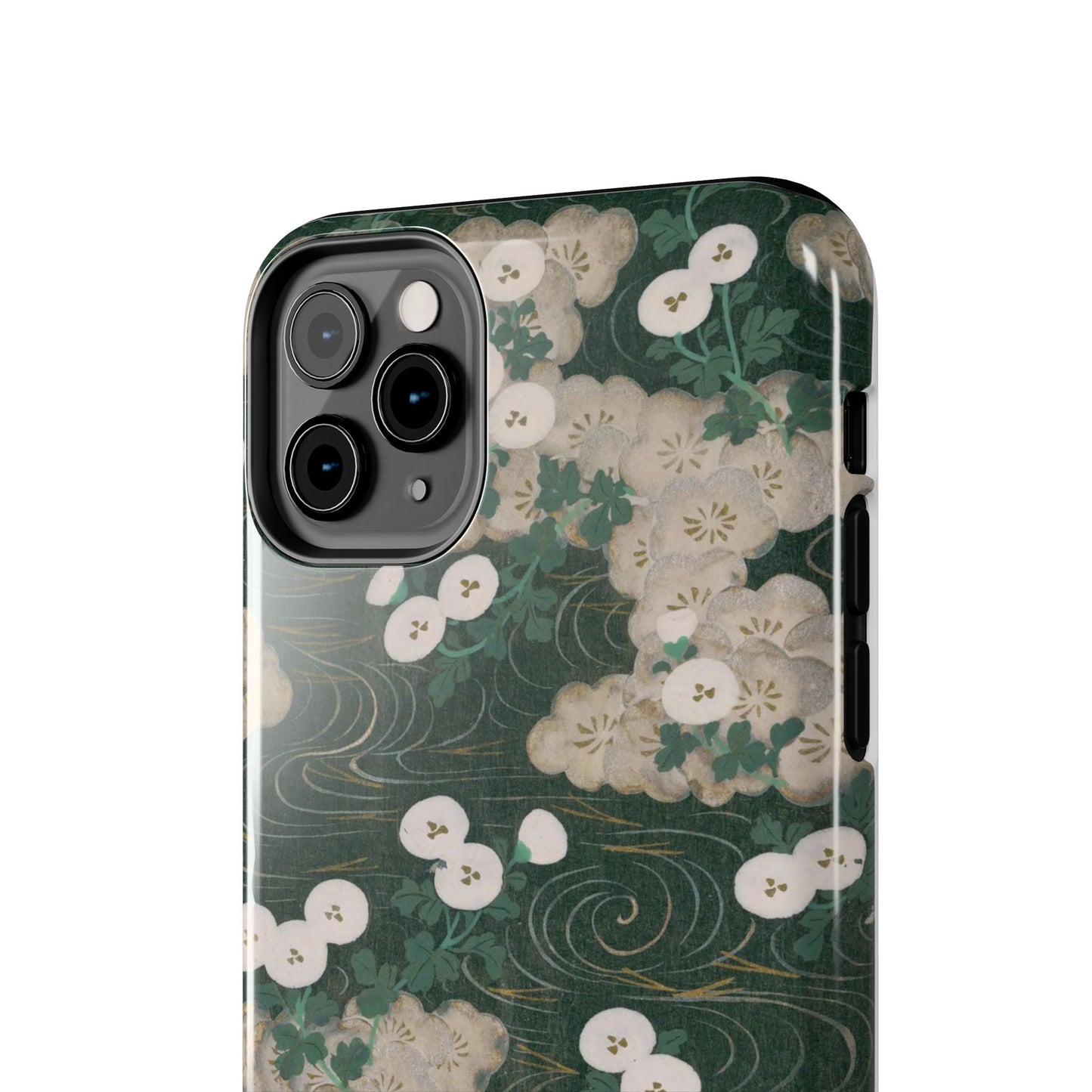 Meiji Era Flowing Water & White Flower Phone Case | 1901 Illustrated Compendium of 100 Designs | Forest Green Japanese Art