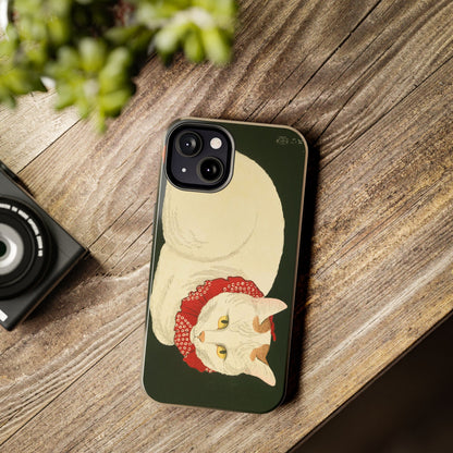 Taisho Era Lucky White Cat Phone Case | 1921 Japanese Woodblock Art | Zen Cat Design