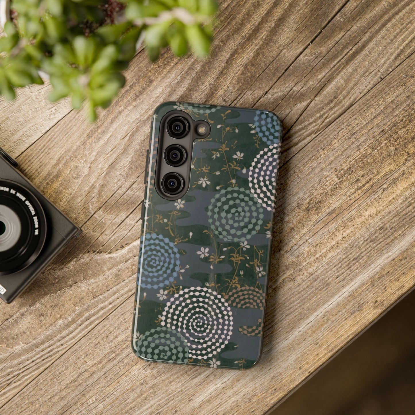 Meiji Era Uzumaki Spiral Phone Case | 1901 Zuan Hyakushu | Tokiwa Green Japanese Art