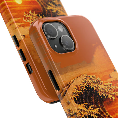 Japanese Great Wave Sunset Phone Case | Hokusai 3D Art Sunset Glow | Edo Era Masterpiece