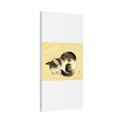 Sleeping Cat Vintage Sumi-e Canvas Print — Japanese Ink Cat Wall Art