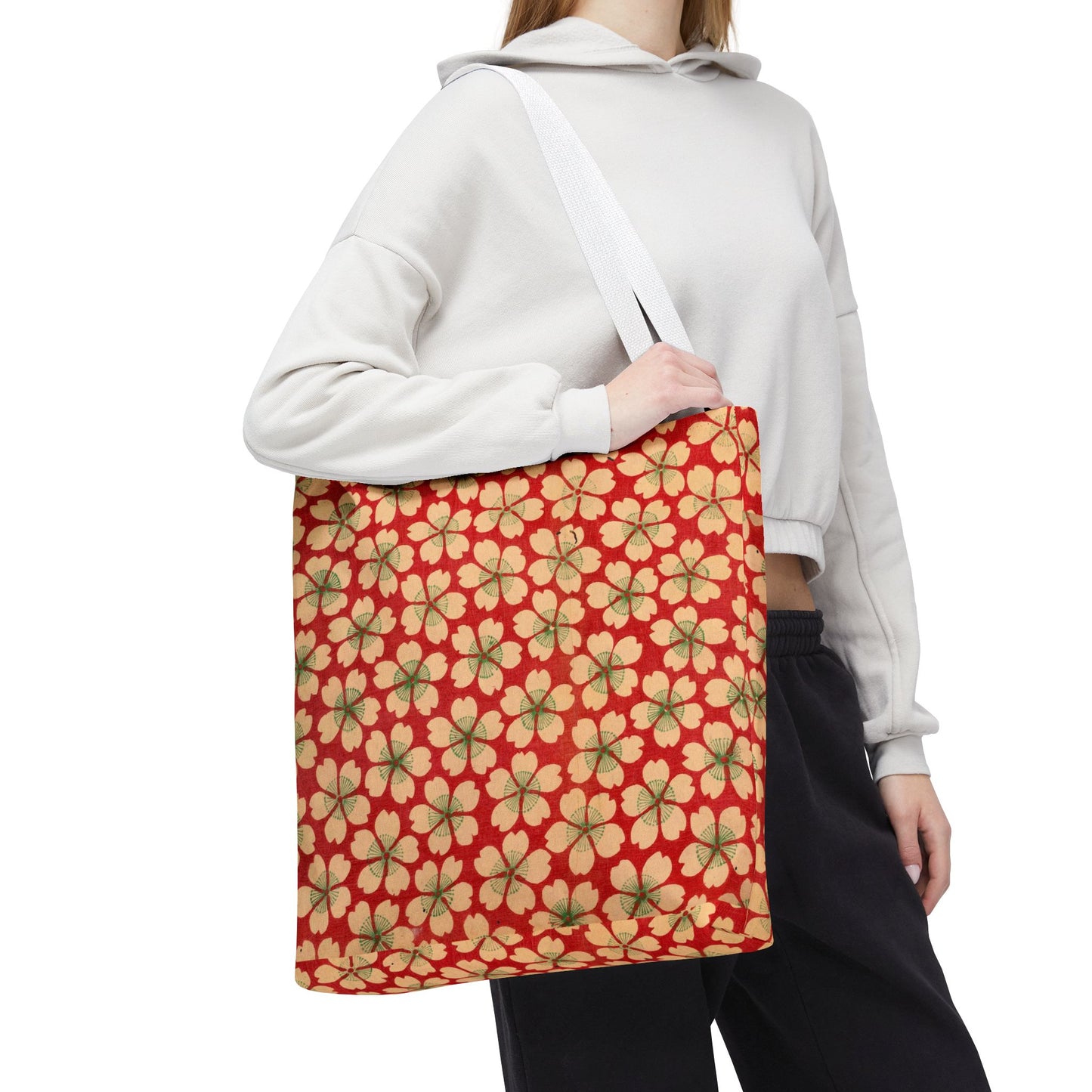 Meiji Era Sakura Blossom Tote Bag | "Chiyogami Mihon" Japanese Archive Art | Red & White Floral