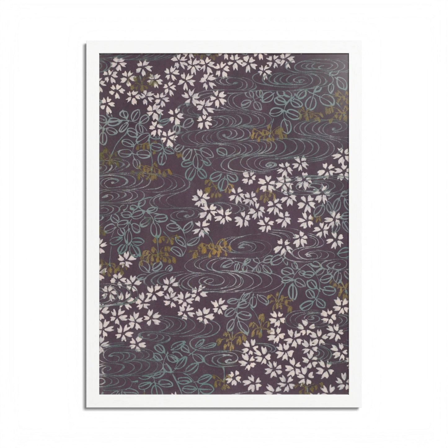 Antique Japanese Sakura River Framed Poster - Meiji Era Chiyogami Wall Art
