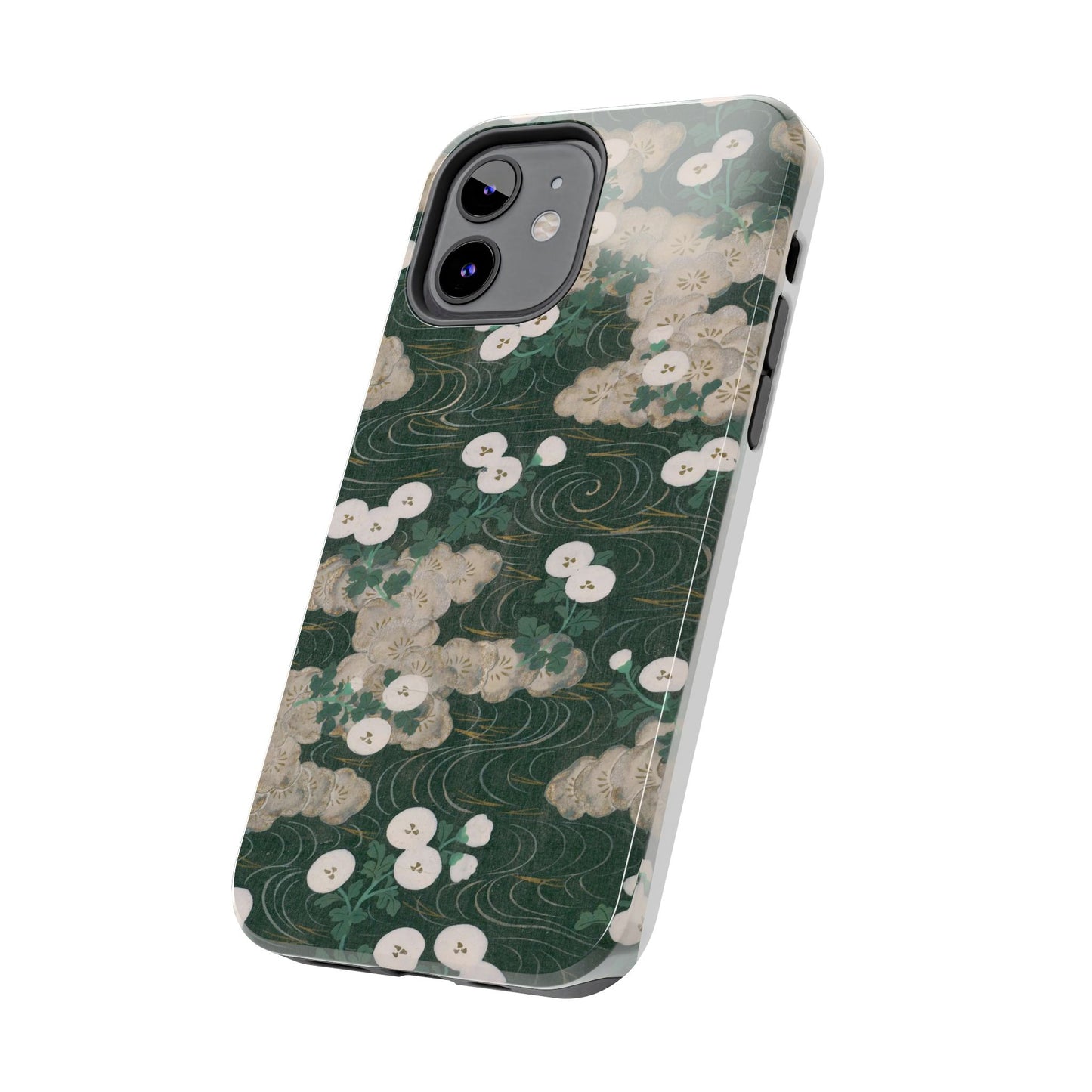 Meiji Era Flowing Water & White Flower Phone Case | 1901 Illustrated Compendium of 100 Designs | Forest Green Japanese Art
