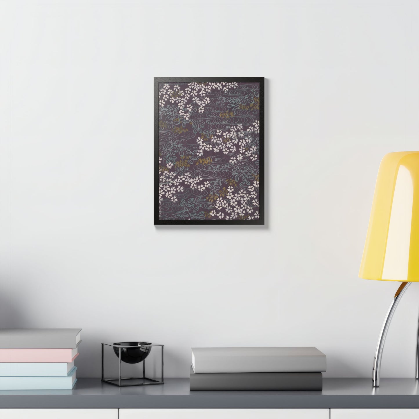 Antique Japanese Sakura River Framed Poster - Meiji Era Chiyogami Wall Art