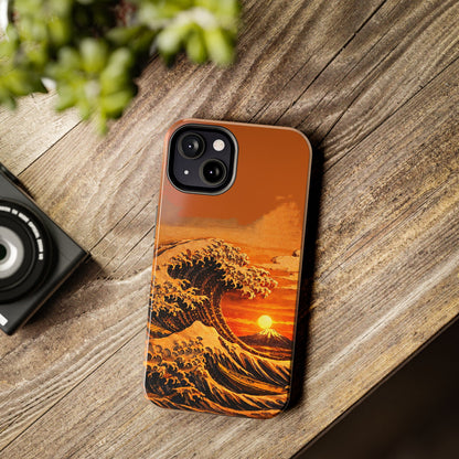 Japanese Great Wave Sunset Phone Case | Hokusai 3D Art Sunset Glow | Edo Era Masterpiece