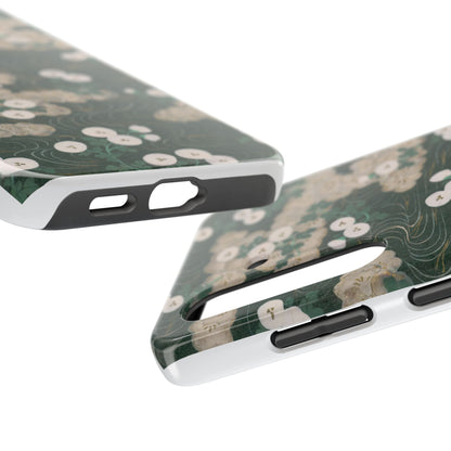 Meiji Era Flowing Water & White Flower Phone Case | 1901 Illustrated Compendium of 100 Designs | Forest Green Japanese Art