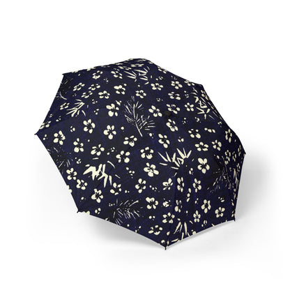 Taisho Kasakasa Stories - Shochikubai Indigo Chiyogami Umbrella - Pine Bamboo Plum Lucky Pattern 1926