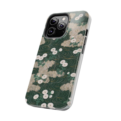 Meiji Era Flowing Water & White Flower Phone Case | 1901 Illustrated Compendium of 100 Designs | Forest Green Japanese Art