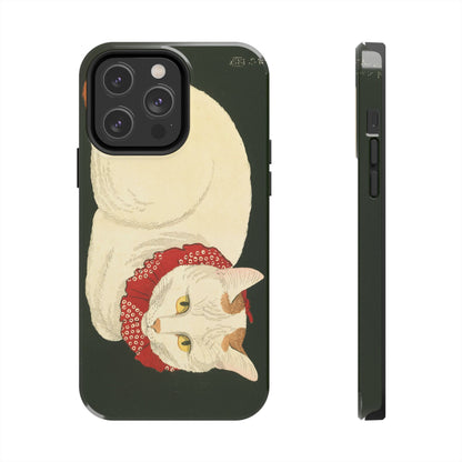 Taisho Era Lucky White Cat Phone Case | 1921 Japanese Woodblock Art | Zen Cat Design