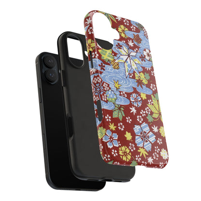 Taisho Umbrella Tales | 1926 Sakura, Momiji & Flowing Water Phone Case | Vintage Chiyogami Art
