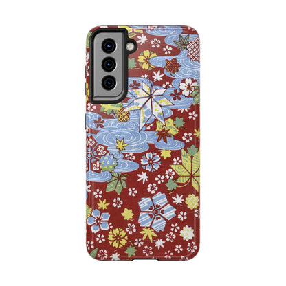 Taisho Umbrella Tales | 1926 Sakura, Momiji & Flowing Water Phone Case | Vintage Chiyogami Art