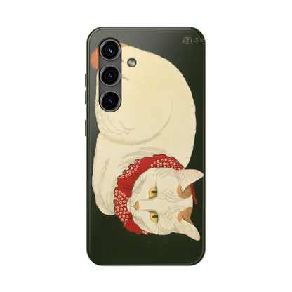 Taisho Era Lucky White Cat Phone Case | 1921 Japanese Woodblock Art | Zen Cat Design