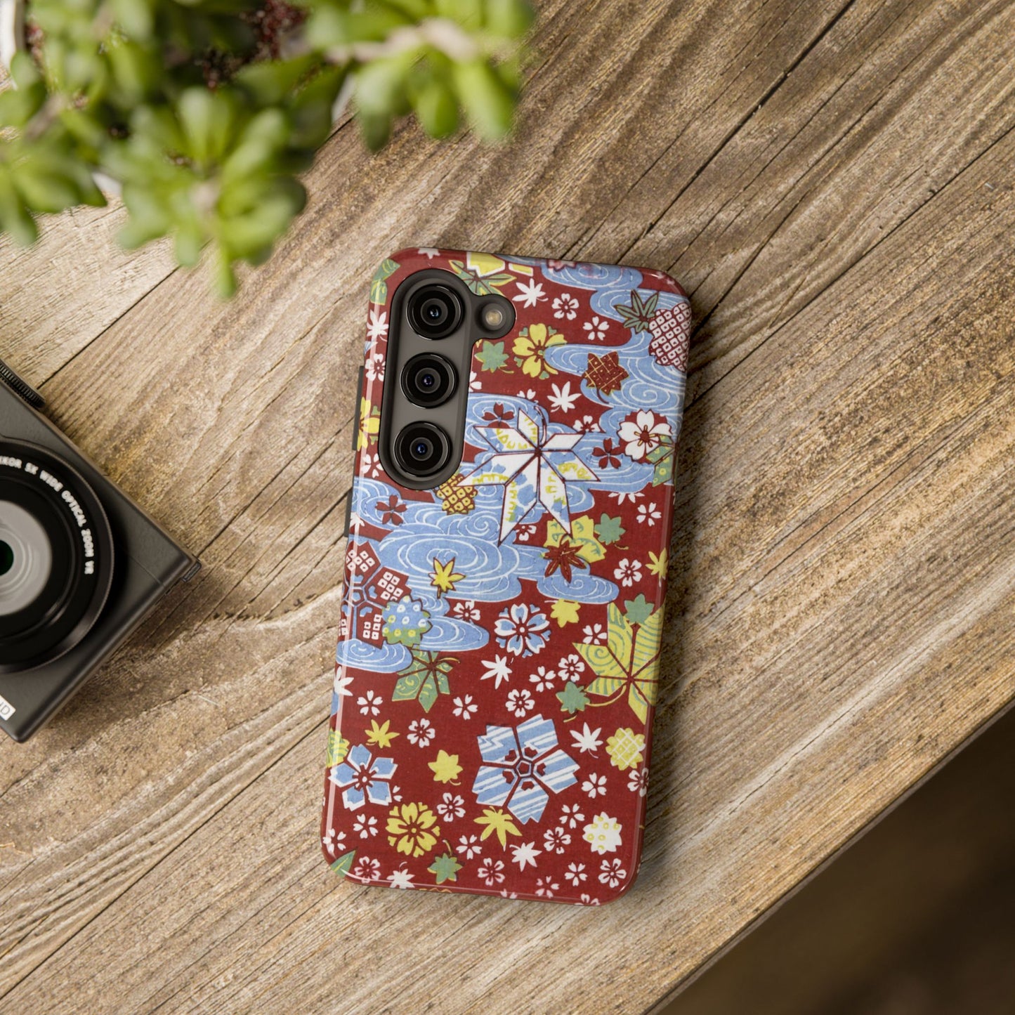 Taisho Umbrella Tales | 1926 Sakura, Momiji & Flowing Water Phone Case | Vintage Chiyogami Art