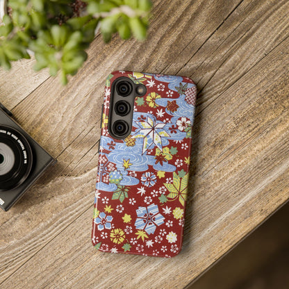Taisho Umbrella Tales | 1926 Sakura, Momiji & Flowing Water Phone Case | Vintage Chiyogami Art