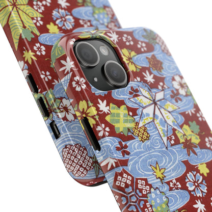 Taisho Umbrella Tales | 1926 Sakura, Momiji & Flowing Water Phone Case | Vintage Chiyogami Art