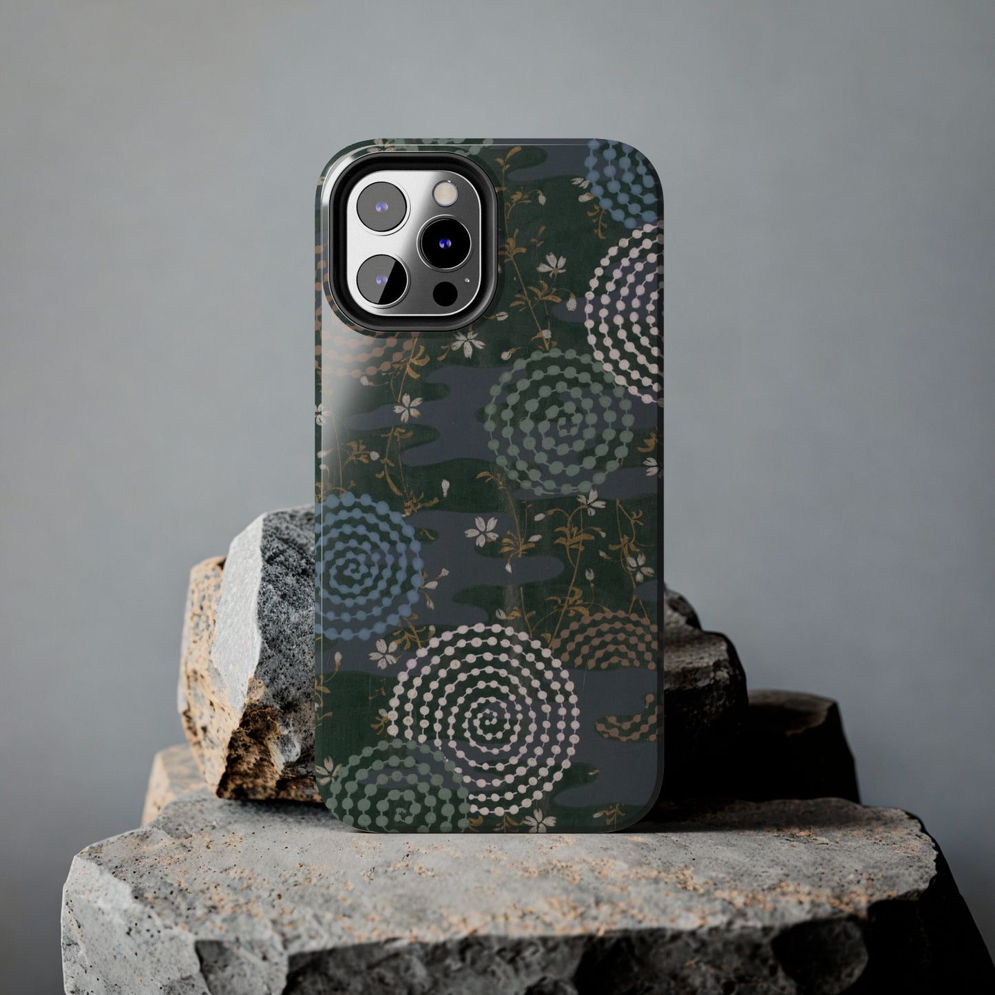 Meiji Era Uzumaki Spiral Phone Case | 1901 Zuan Hyakushu | Tokiwa Green Japanese Art