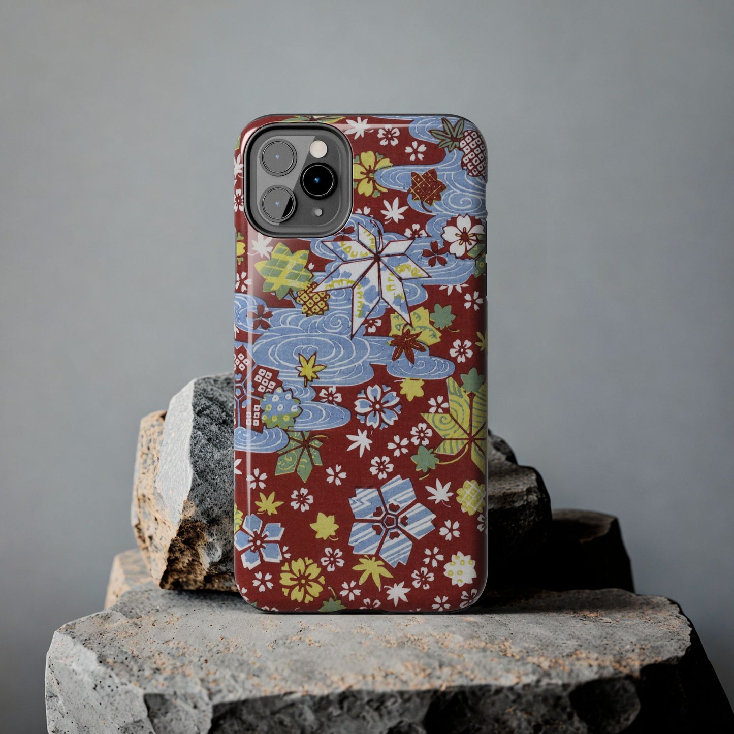 Taisho Umbrella Tales | 1926 Sakura, Momiji & Flowing Water Phone Case | Vintage Chiyogami Art