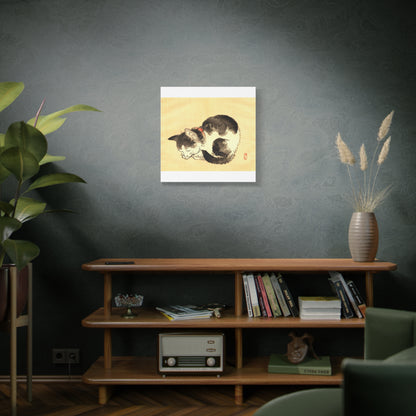 Sleeping Cat Vintage Sumi-e Canvas Print — Japanese Ink Cat Wall Art