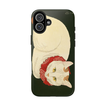 Taisho Era Lucky White Cat Phone Case | 1921 Japanese Woodblock Art | Zen Cat Design