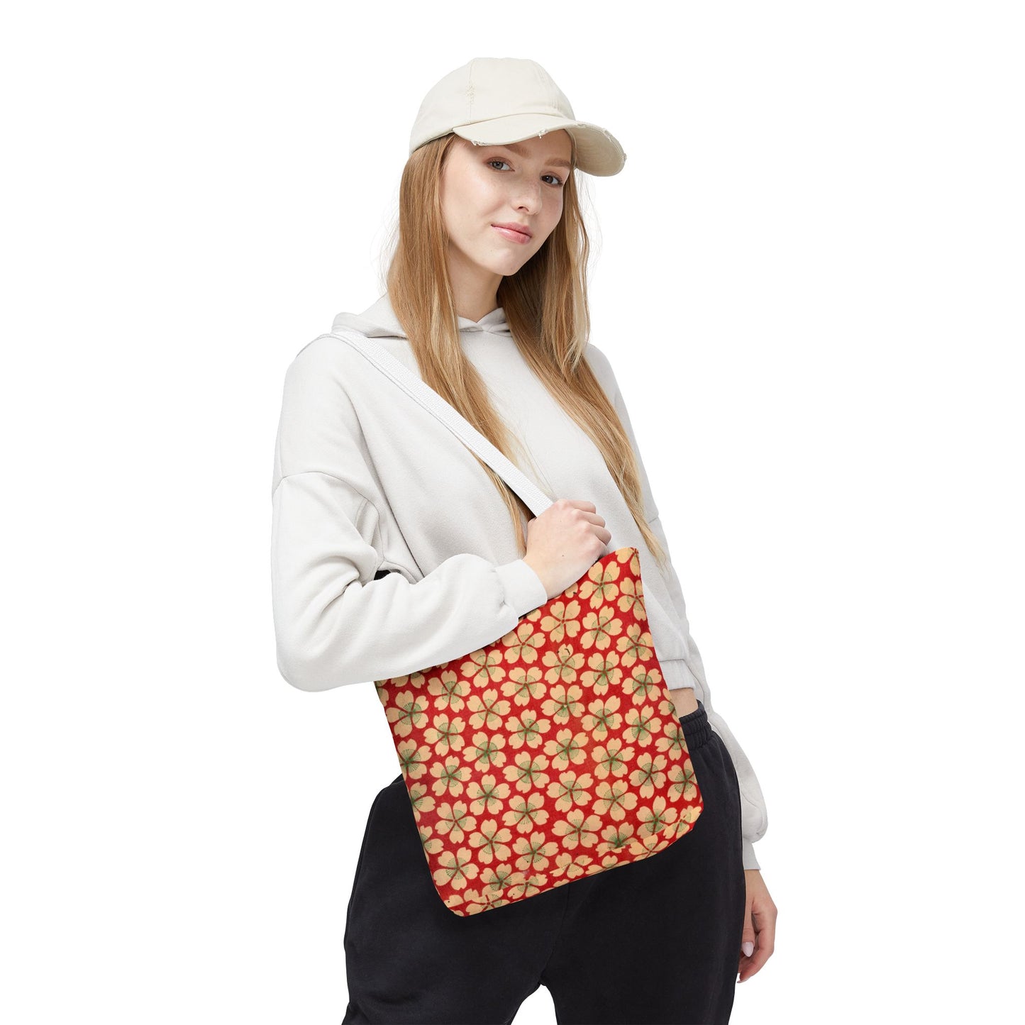 Meiji Era Sakura Blossom Tote Bag | "Chiyogami Mihon" Japanese Archive Art | Red & White Floral