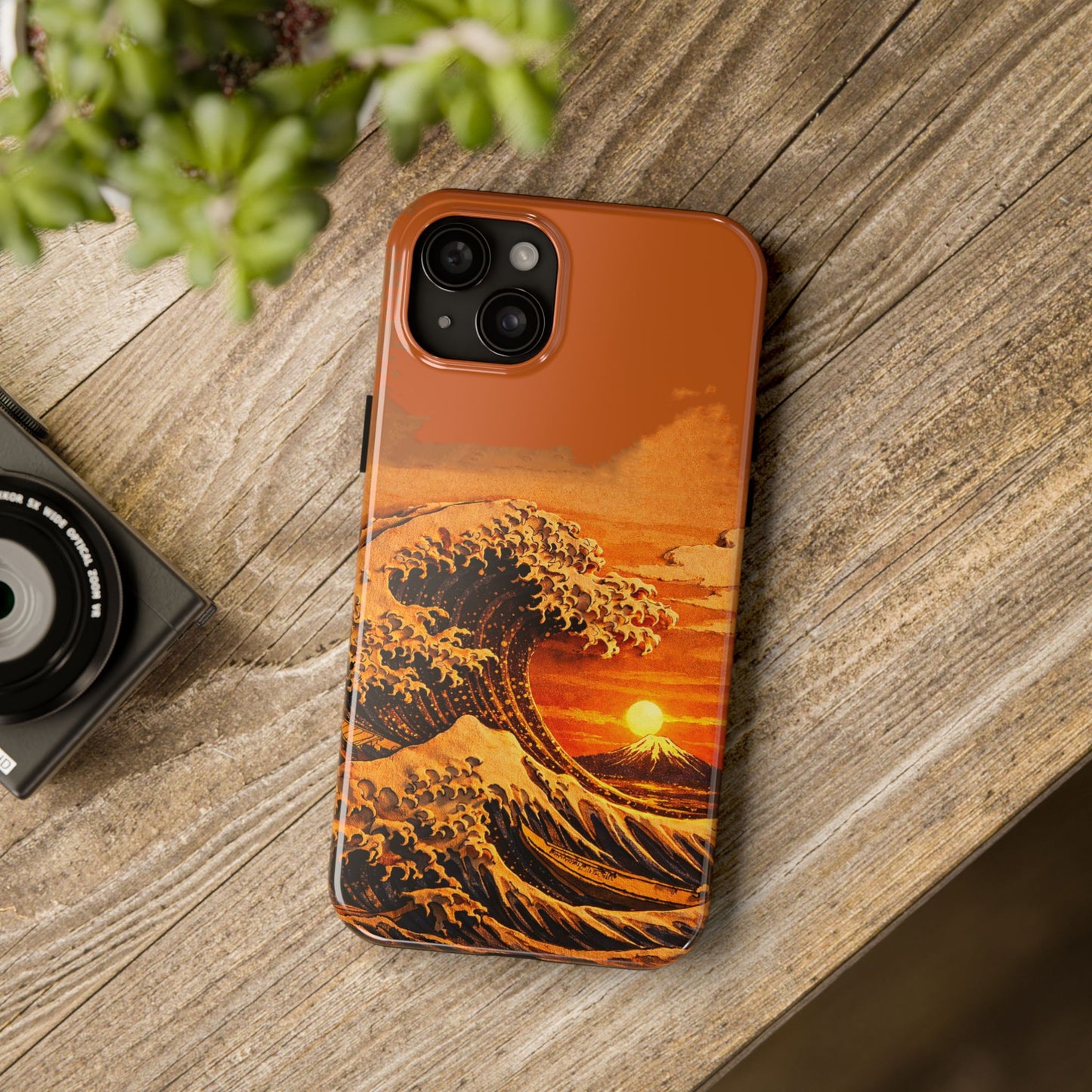 Japanese Great Wave Sunset Phone Case | Hokusai 3D Art Sunset Glow | Edo Era Masterpiece