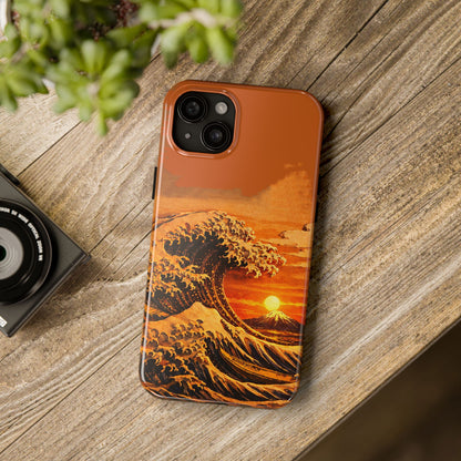 Japanese Great Wave Sunset Phone Case | Hokusai 3D Art Sunset Glow | Edo Era Masterpiece