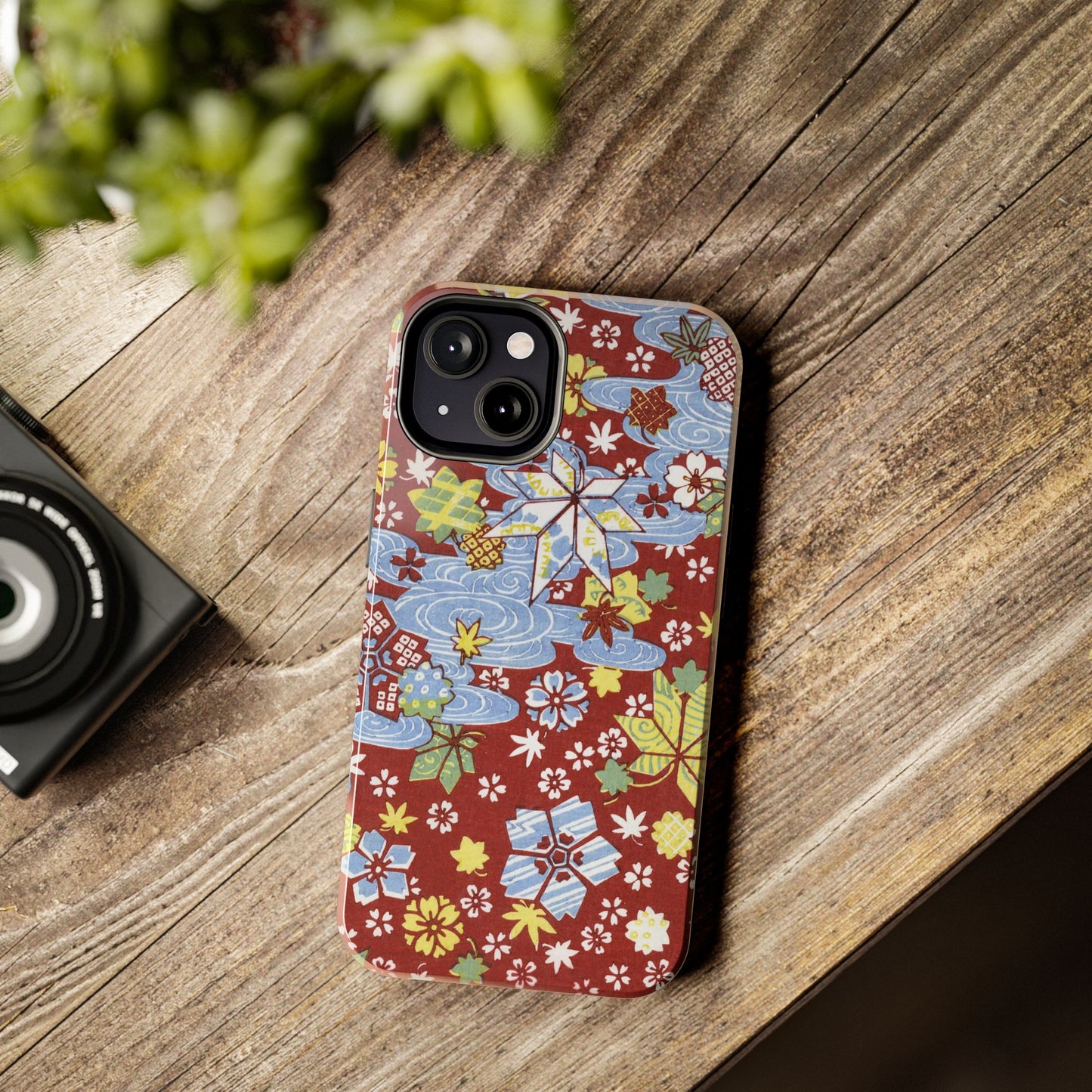 Taisho Umbrella Tales | 1926 Sakura, Momiji & Flowing Water Phone Case | Vintage Chiyogami Art