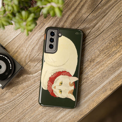Taisho Era Lucky White Cat Phone Case | 1921 Japanese Woodblock Art | Zen Cat Design