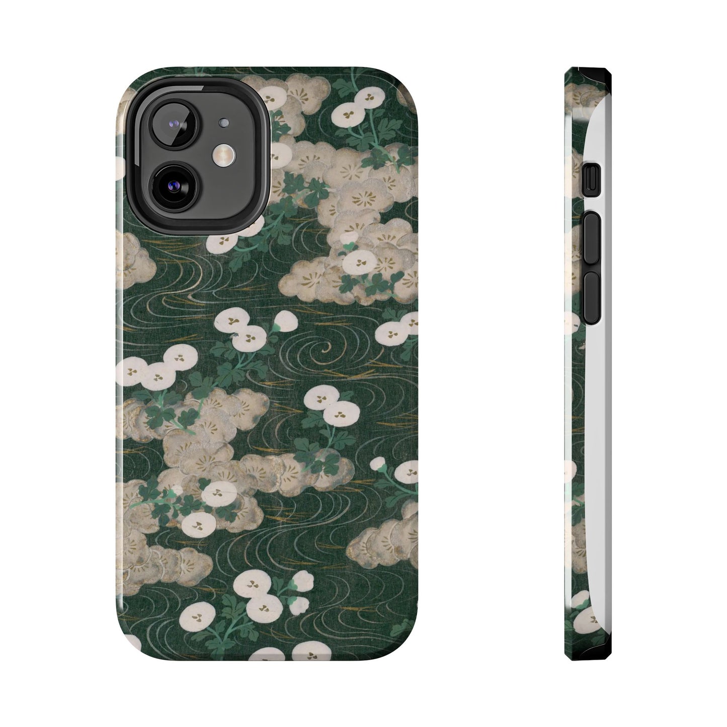 Meiji Era Flowing Water & White Flower Phone Case | 1901 Illustrated Compendium of 100 Designs | Forest Green Japanese Art