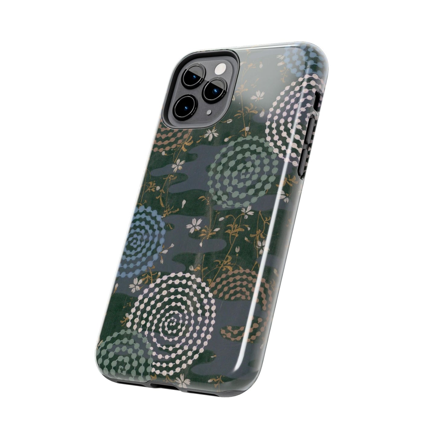 Meiji Era Uzumaki Spiral Phone Case | 1901 Zuan Hyakushu | Tokiwa Green Japanese Art