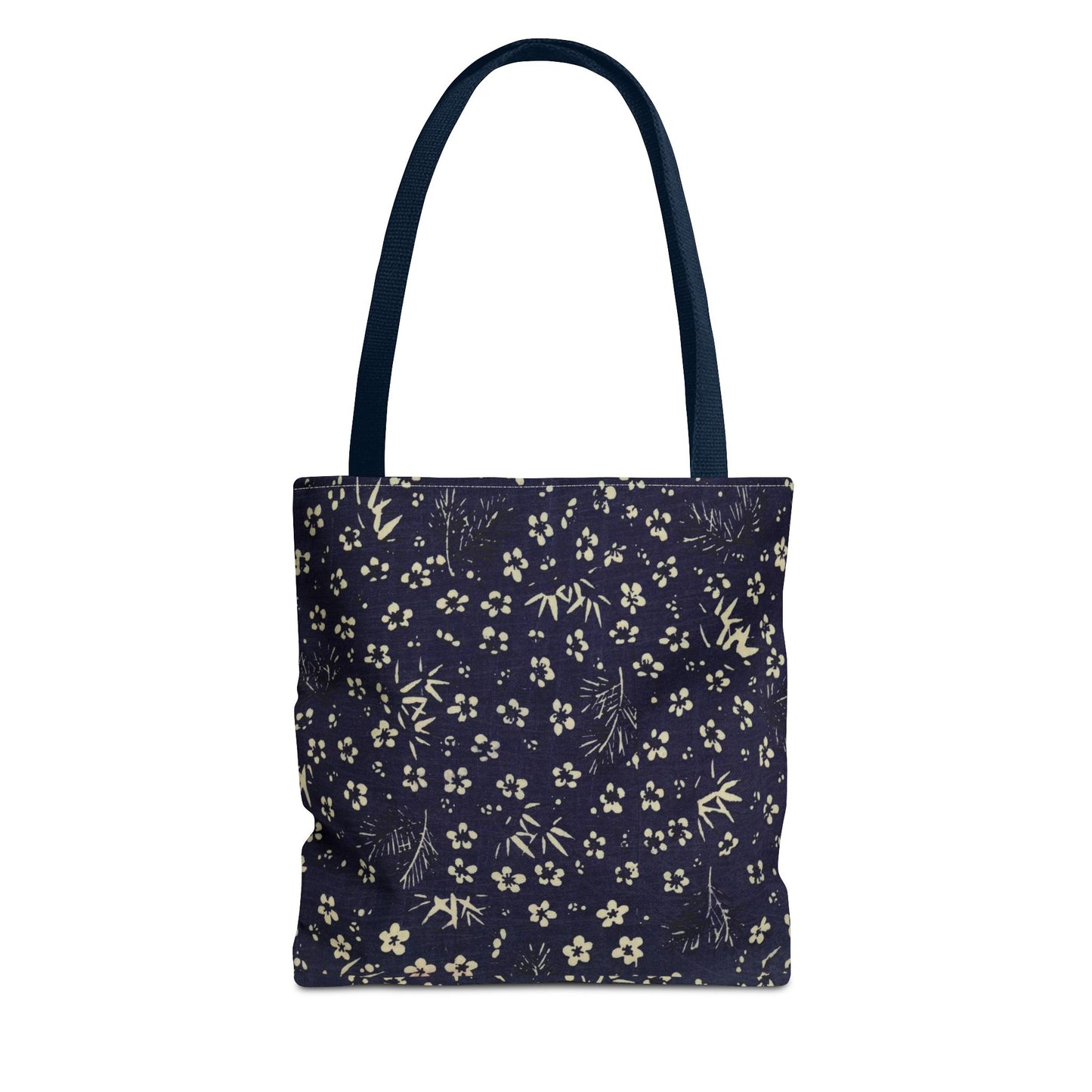 Taisho Era Shochikubai Tote Bag | 1926 Pine Bamboo Plum Japanese Chiyogami Art | Navy Floral