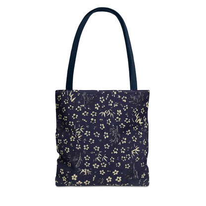 Taisho Era Shochikubai Tote Bag | 1926 Pine Bamboo Plum Japanese Chiyogami Art | Navy Floral