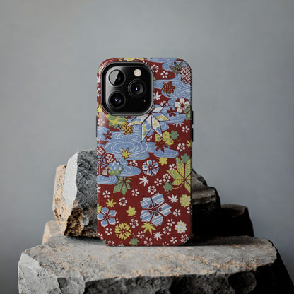 Taisho Umbrella Tales | 1926 Sakura, Momiji & Flowing Water Phone Case | Vintage Chiyogami Art