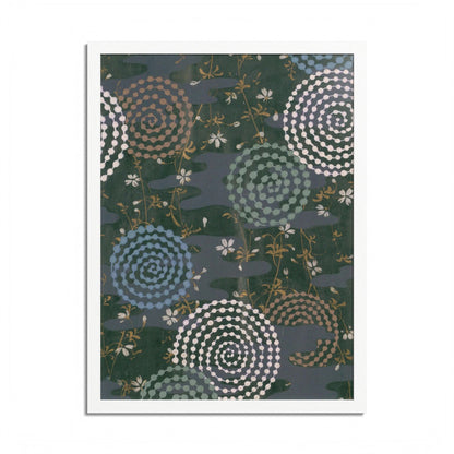 Antique Japanese Spiral & Hanabi Framed Poster - Meiji Era Traditional Pattern Wall Art